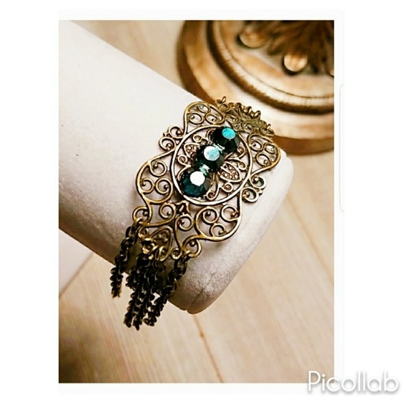 Jewelry - Brass Filigree Drop Chain Bracelet